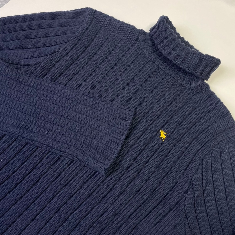 Vintage Abercrombie & Fitch Navy Blue Ribbed Turtleneck Sweater Men's Large Y2K